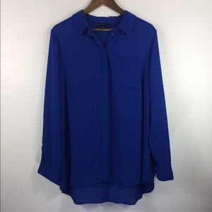 Blue Button Down Blouse with Split Back